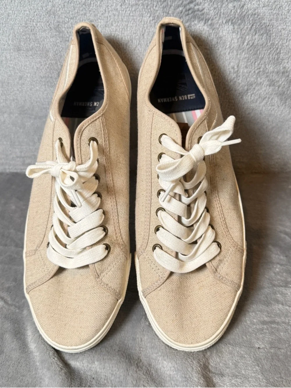 Ben Sherman Beige Canvas Sneakers Low Top Casual Shoes Mens